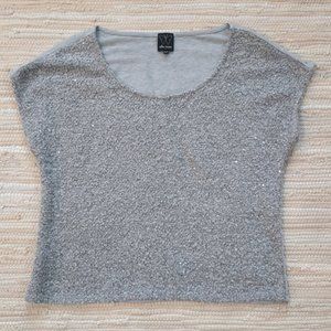 Anthropologie Ella Moss Silver Grey Sequin Knit Top Size S EUC